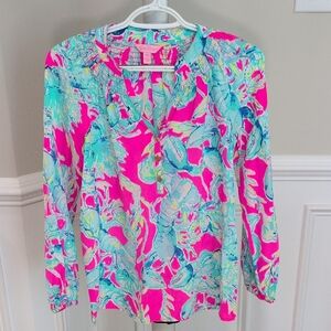 Lilly Pulitzer Pink and Blue Floral Blouse